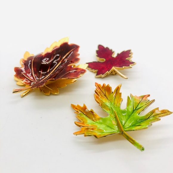 Vintage Enamel Fall Leaf Brooch Lot - Picture 4 of 6